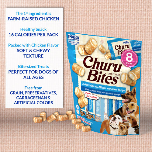 Inaba Dog Treat Churu Bites - Chicken Recipe - 8 pack