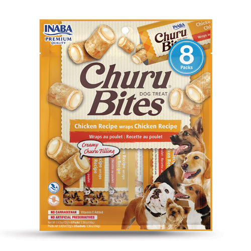 Inaba Dog Treat Churu Bites - Chicken Recipe - 8 pack