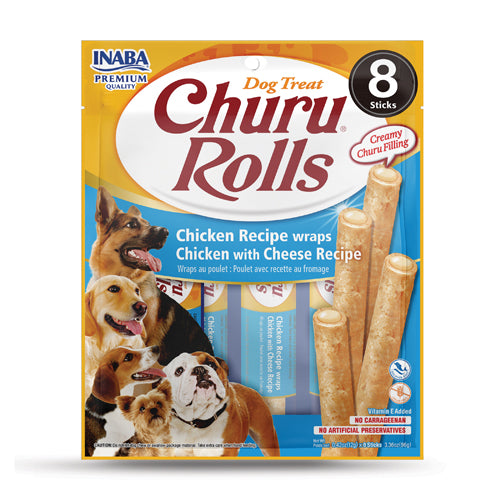 Inaba Dog Treat Churu Rolls - Chicken with Cheese Recipe - 8 pack